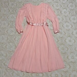 VTG Ursula of Switzerland Dress 80s Pink Peach Pleat Sz 12 60s Style Feminine